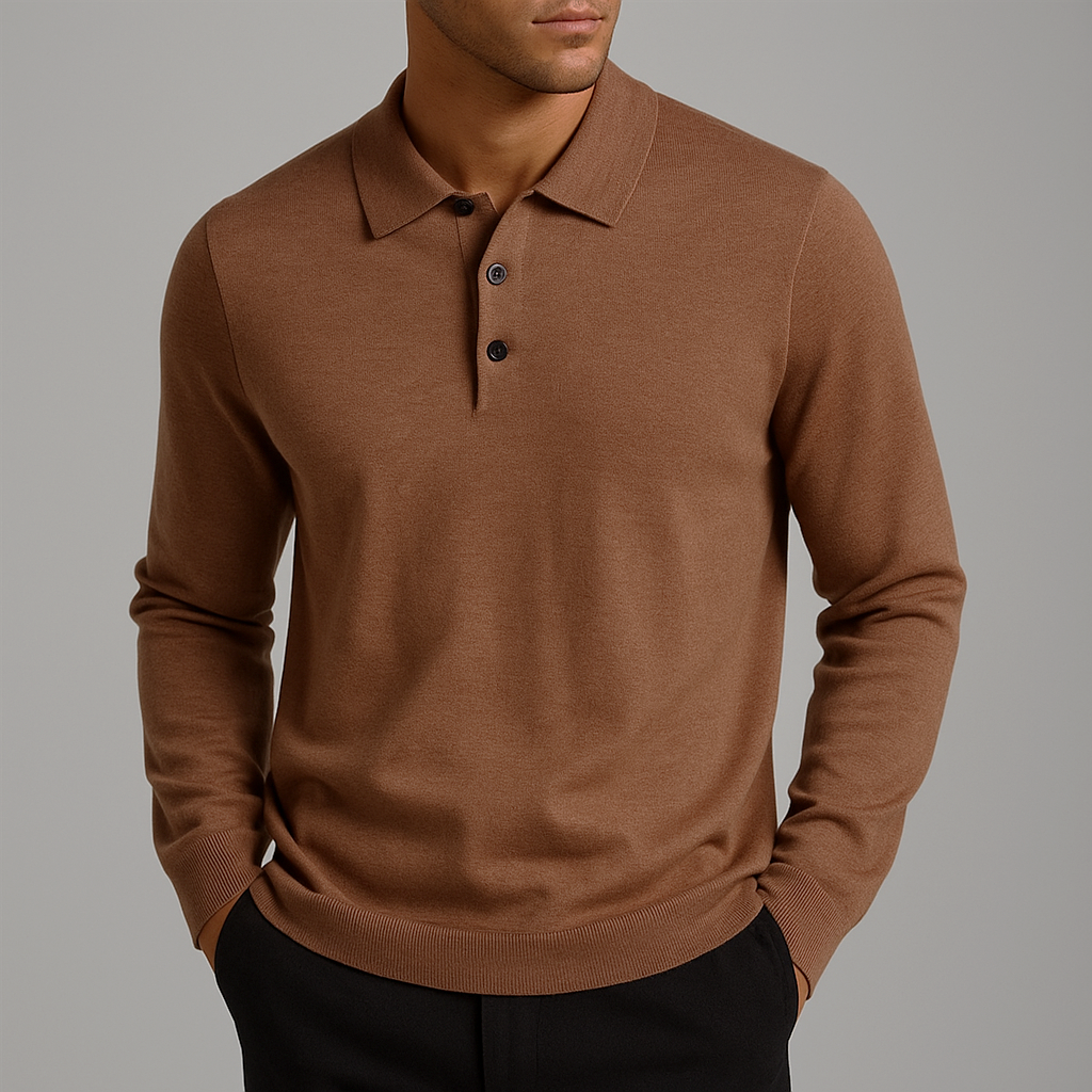 Declan - Men's Wool-Blend Polo with Ribbed Cuffs