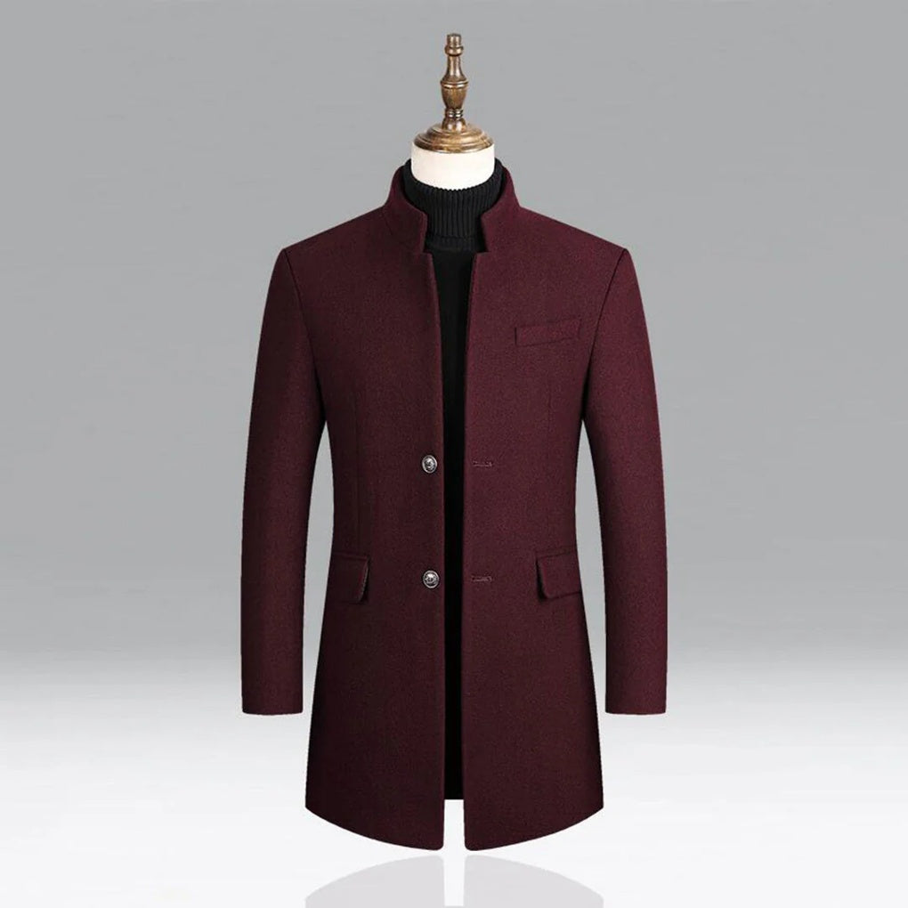 Derek - Men's Button-Front Wool Blend Topcoat