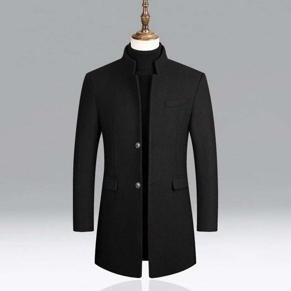 Derek - Men's Button-Front Wool Blend Topcoat