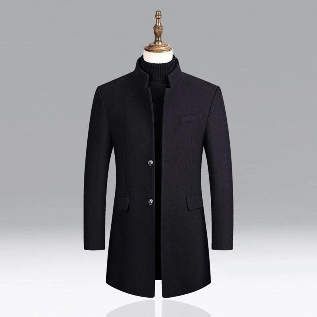 Derek - Men's Button-Front Wool Blend Topcoat
