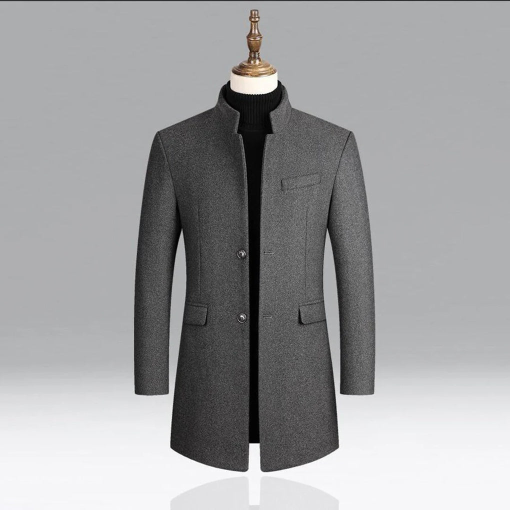 Derek - Men's Button-Front Wool Blend Topcoat
