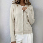 Dina - Women's Round Neck Relaxed Fit Cardigan Sweater 1