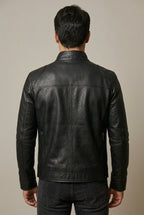 Dorian - Men's Stand-Collar Leather Jacket with Quilted Shoulders
