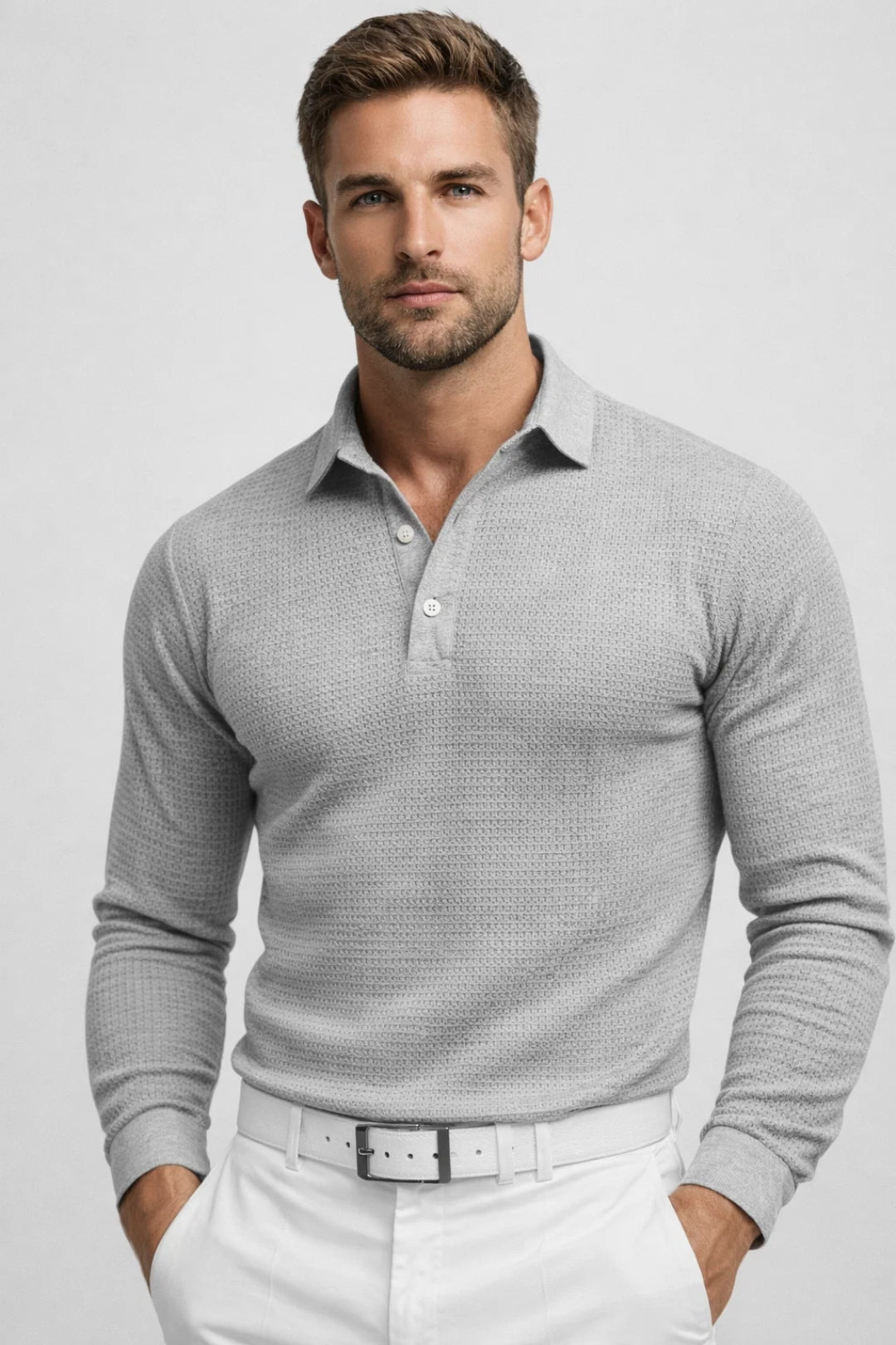 Dutton - Men's Textured Knit Polo with Button Placket