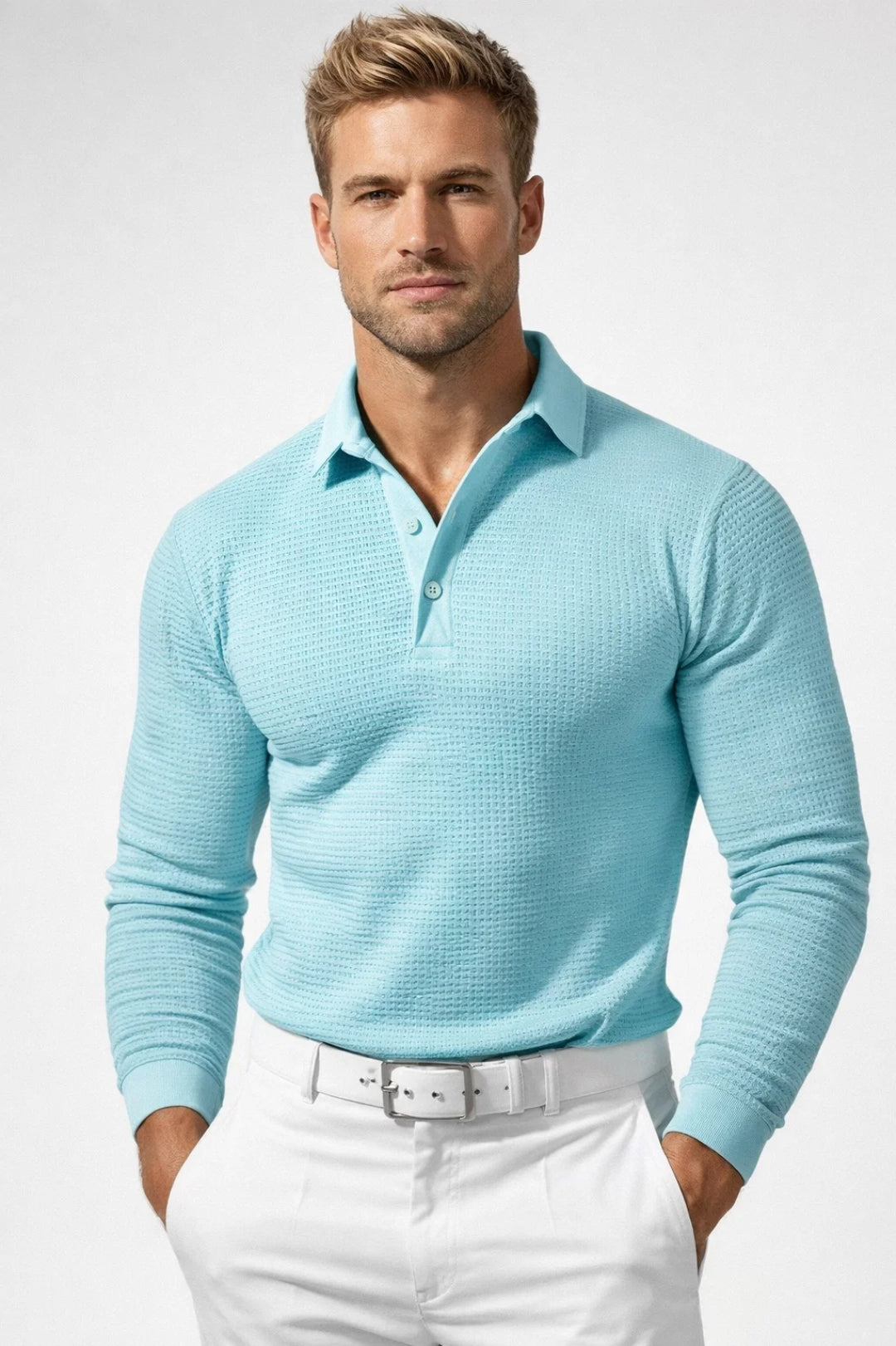 Dutton - Men's Textured Knit Polo with Button Placket