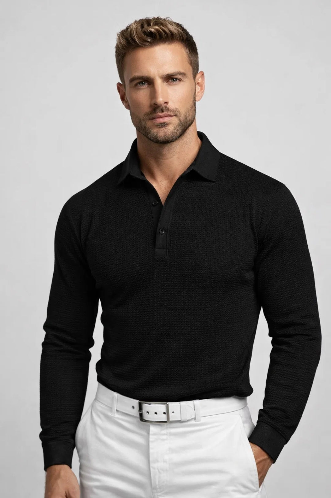 Dutton - Men's Textured Knit Polo with Button Placket