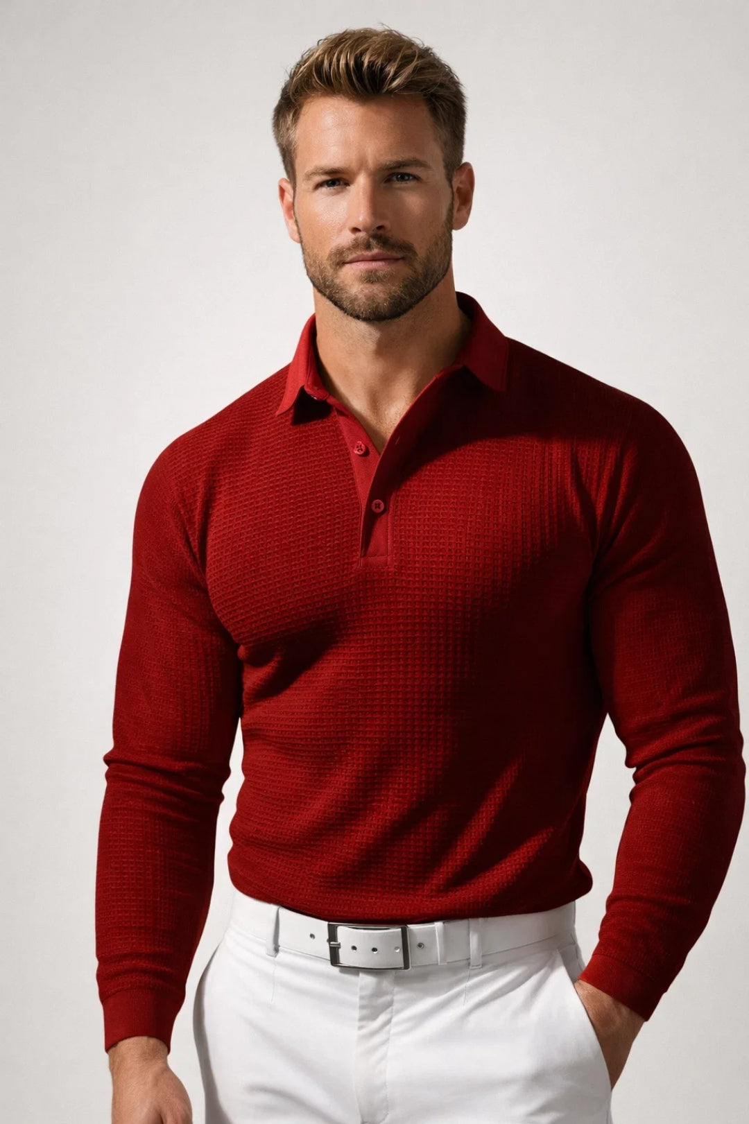 Dutton - Men's Textured Knit Polo with Button Placket