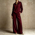 Edith - Women's Ribbed Half-Zip Wide Leg Matching Set 1
