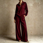 Edith - Women's Ribbed Half-Zip Wide Leg Matching Set 1