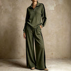 Edith - Women's Ribbed Half-Zip Wide Leg Matching Set 3