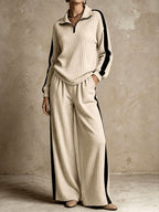 Edith - Women's Ribbed Half-Zip Wide Leg Matching Set 5