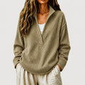 Edith - Women's Waffle Textured Collared V-Neck Sweatshirt 1