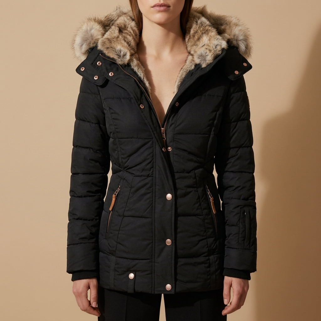 Eliana - Women's Quilted Puffer Jacket with Faux-Fur Hood
