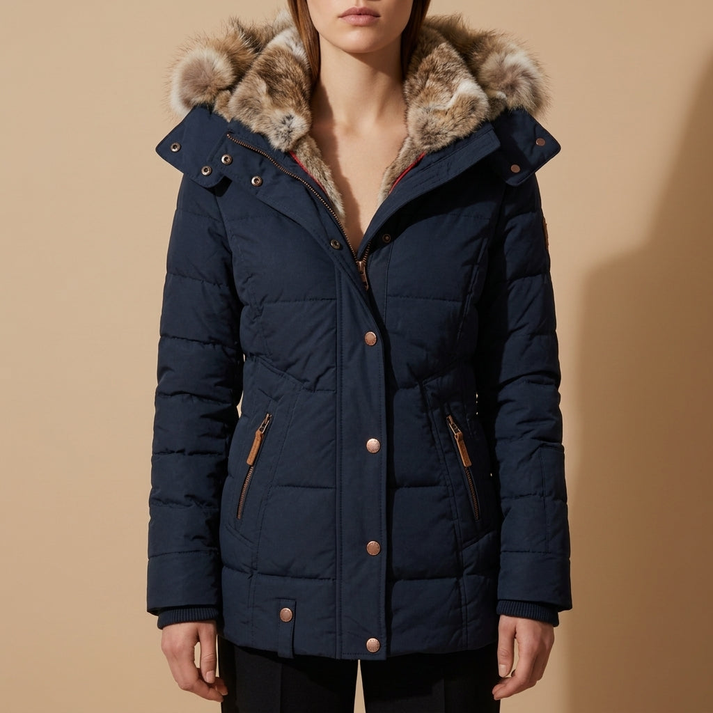 Eliana - Women's Quilted Puffer Jacket with Faux-Fur Hood