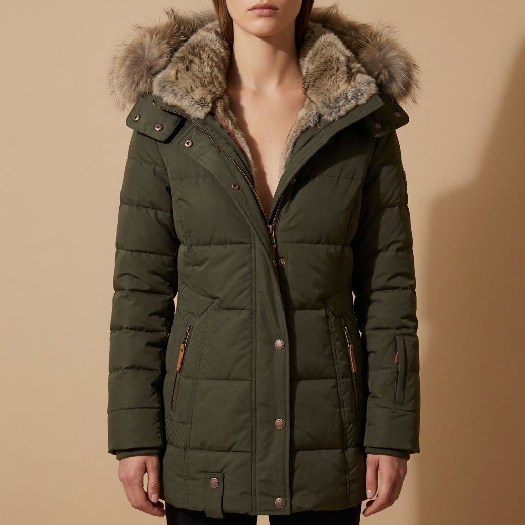 Eliana - Women's Quilted Puffer Jacket with Faux-Fur Hood