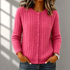 Eline - Women's Cable Button-Up Cropped Cardigan 5