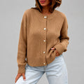 Eliza - Women's Ribbed Crew Neck Button-Up Cardigan 1