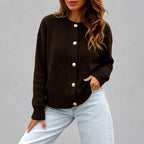 Eliza - Women's Ribbed Crew Neck Button-Up Cardigan 2