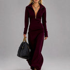 Elke - Women's Long Sleeve Zip-Neck Maxi Dress 2