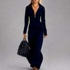 Elke - Women's Long Sleeve Zip-Neck Maxi Dress 3