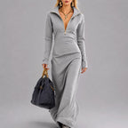 Elke - Women's Long Sleeve Zip-Neck Maxi Dress 4