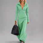 Elke - Women's Long Sleeve Zip-Neck Maxi Dress 5