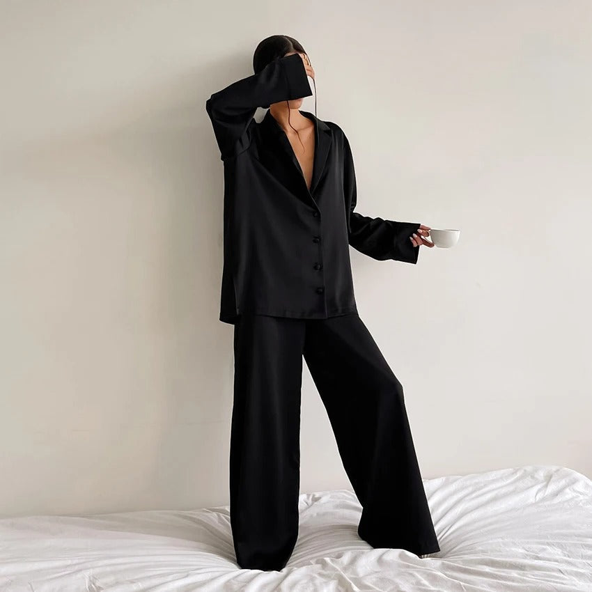 Elowyn - Women's Silk Wide-Leg Pajama Set
