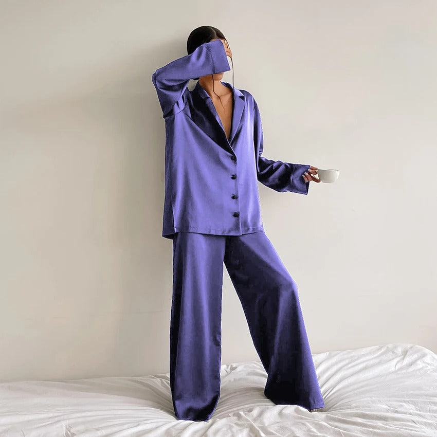 Elowyn - Women's Silk Wide-Leg Pajama Set