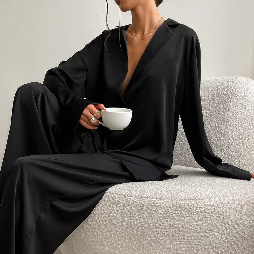 Elowyn - Women's Silk Wide-Leg Pajama Set