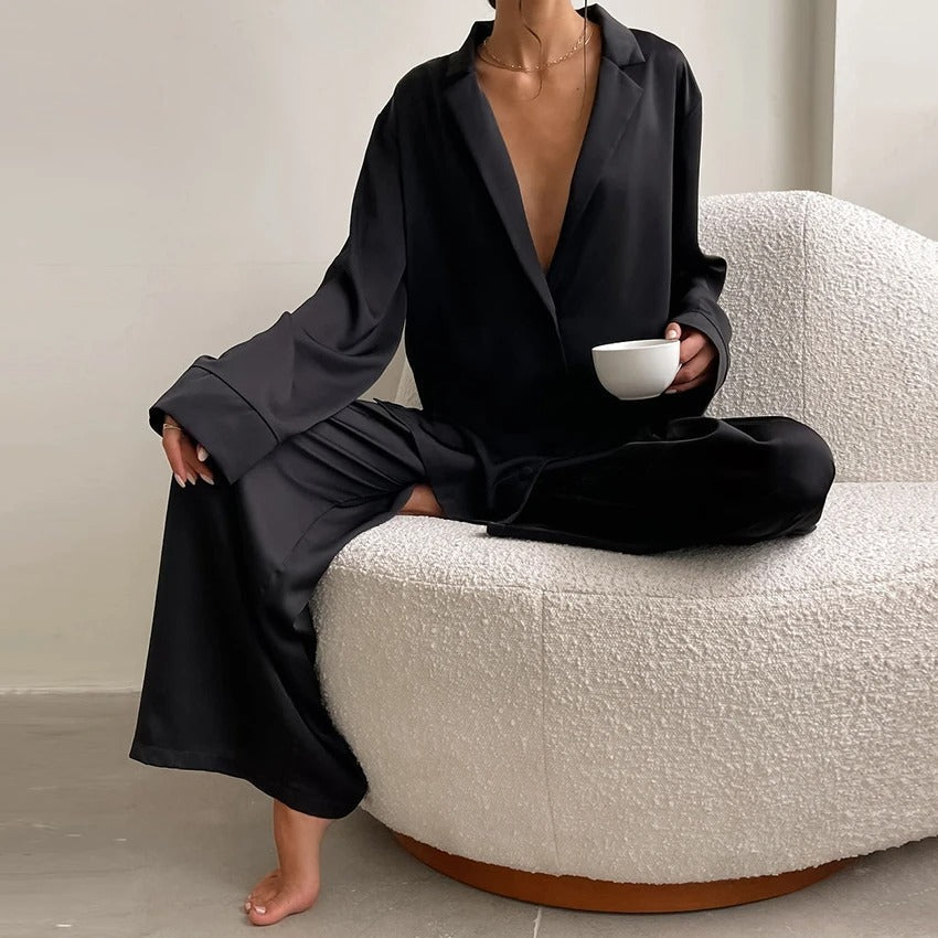 Elowyn - Women's Silk Wide-Leg Pajama Set