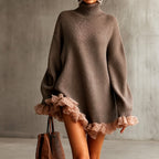 Esme - Women's Ribbed High Neck Oversized Sweater Dress 1