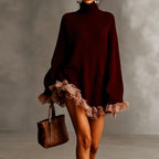 Esme - Women's Ribbed High Neck Oversized Sweater Dress 3