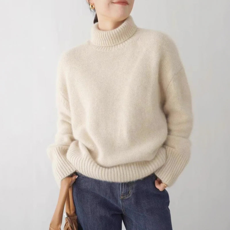 Estelle - Women's Cashmere Turtleneck Sweater with Ribbed Cuffs
