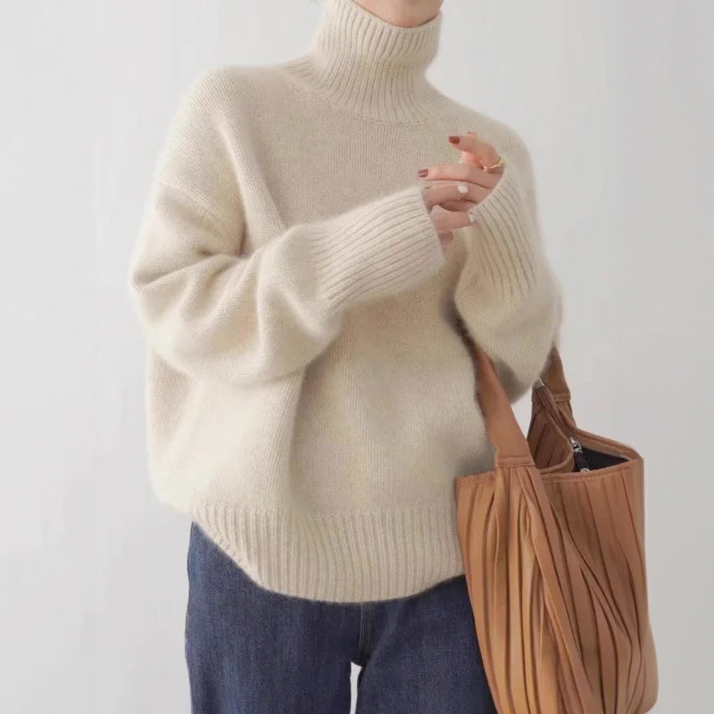 Estelle - Women's Cashmere Turtleneck Sweater with Ribbed Cuffs