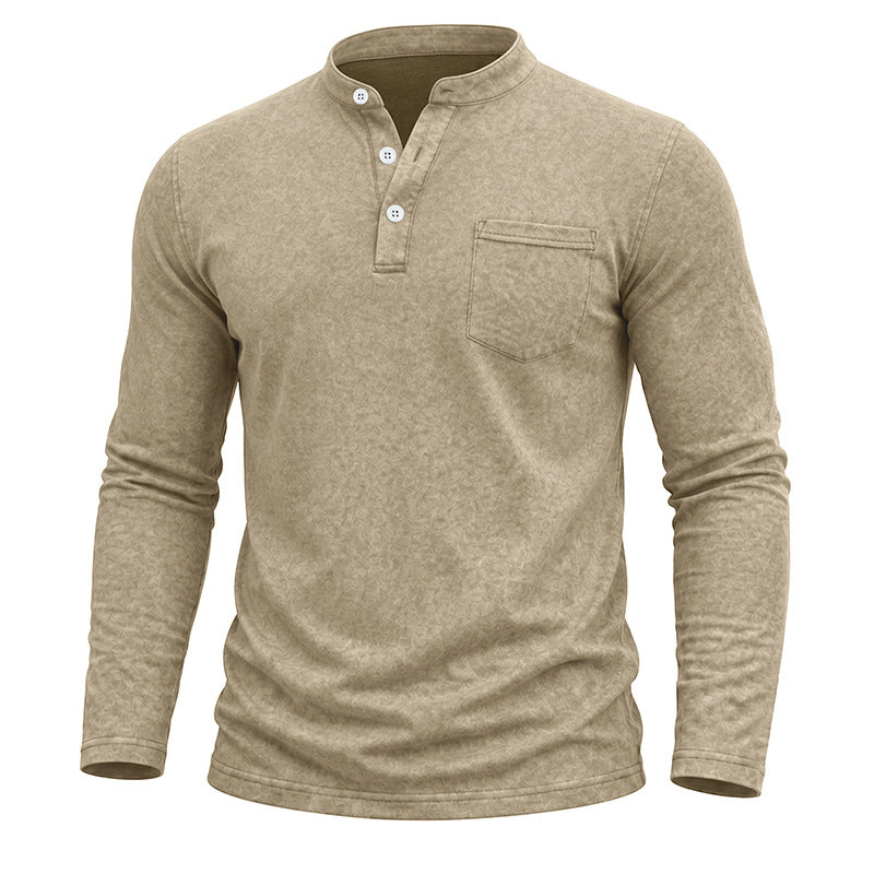 Ethan - Men's Button Henley Long Sleeve Shirt  1