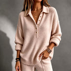 Evangelina - Women's Lapel Collar Relaxed Fit Sweater 3