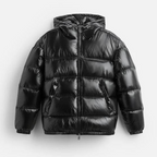 Everett - Men's Glossy Channel-Quilted Puffer Jacket with Hood