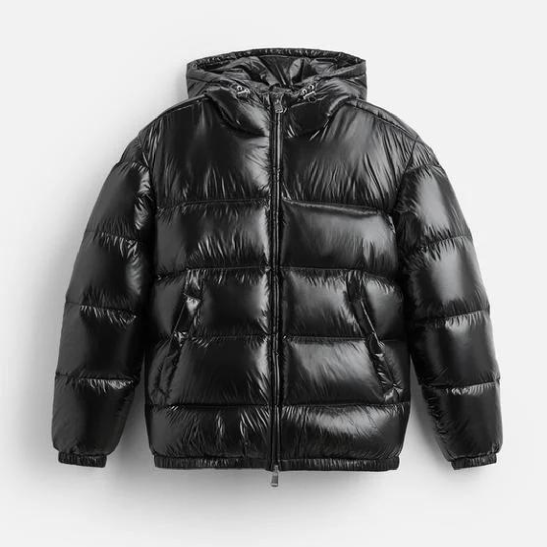 Everett - Men's Glossy Channel-Quilted Puffer Jacket with Hood