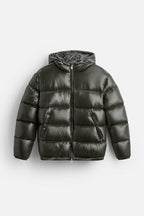 Everett - Men's Glossy Channel-Quilted Puffer Jacket with Hood