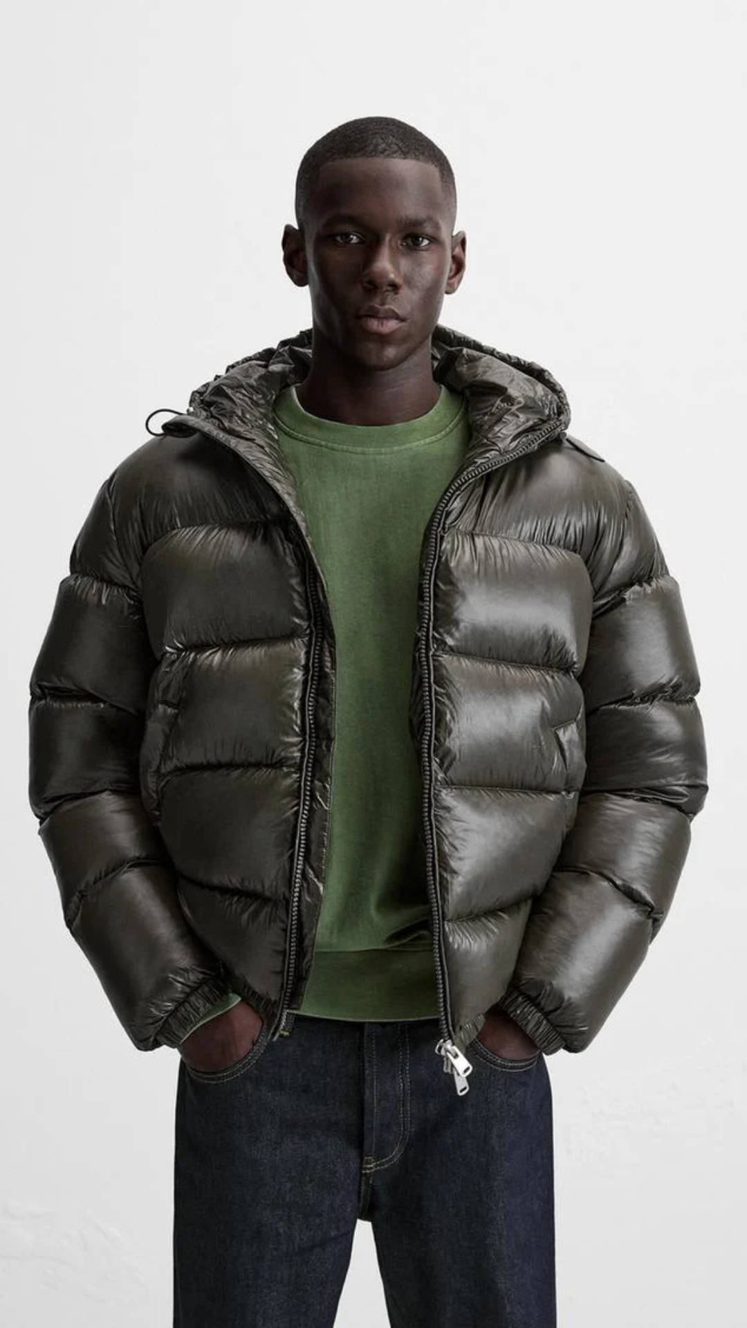 Everett - Men's Glossy Channel-Quilted Puffer Jacket with Hood
