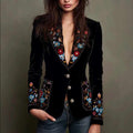 Everly - Women's Velvet Blazer with Floral Embroidered Lapels