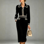 Faye - Women's Long-Sleeve Pointed Collar Midi Dress 2