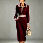 Faye - Women's Long-Sleeve Pointed Collar Midi Dress 3