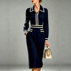 Faye - Women's Long-Sleeve Pointed Collar Midi Dress 4