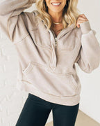 Fiona - Women's Acid Wash Half-Zip Hoodie with Ribbed Cuffs