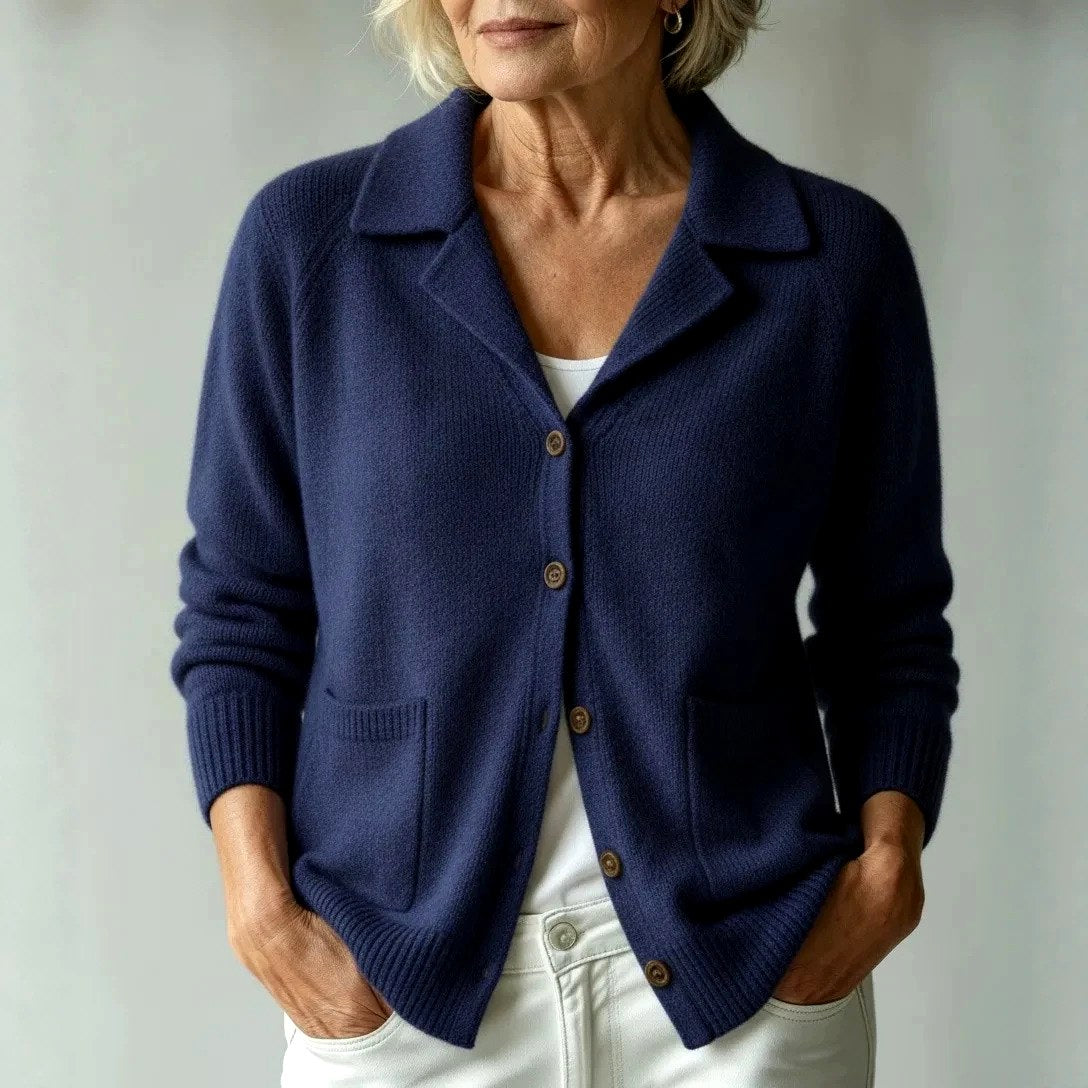 Freya - Women's Notched Collar Button-Front Knit Cardigan 2