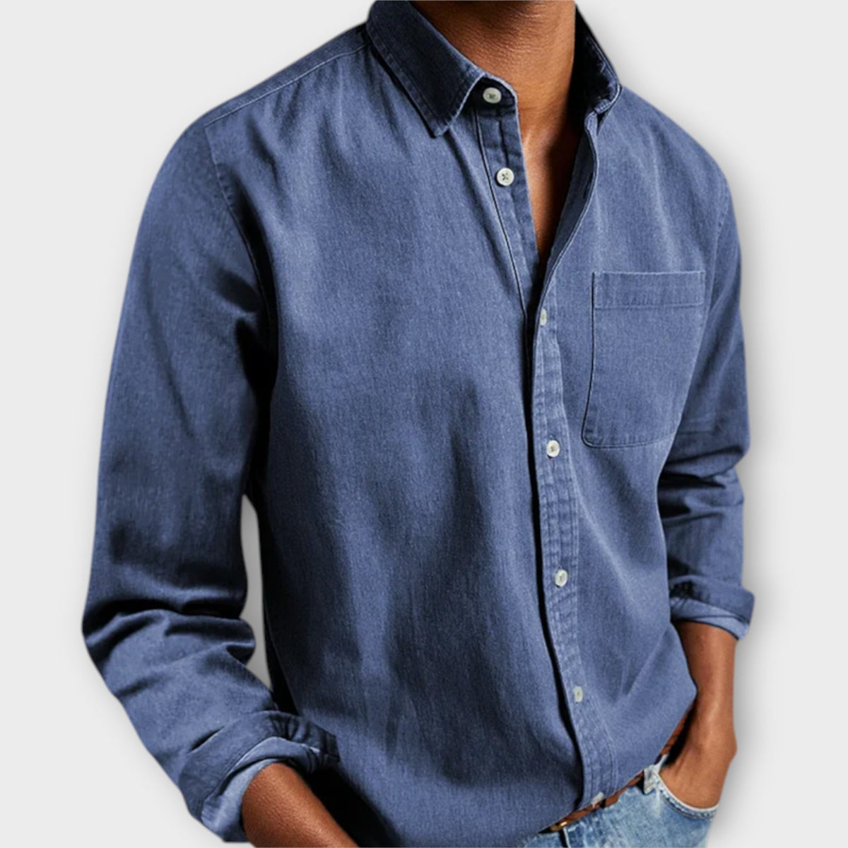 Garrett - Men's Button-Front Denim Shirt
