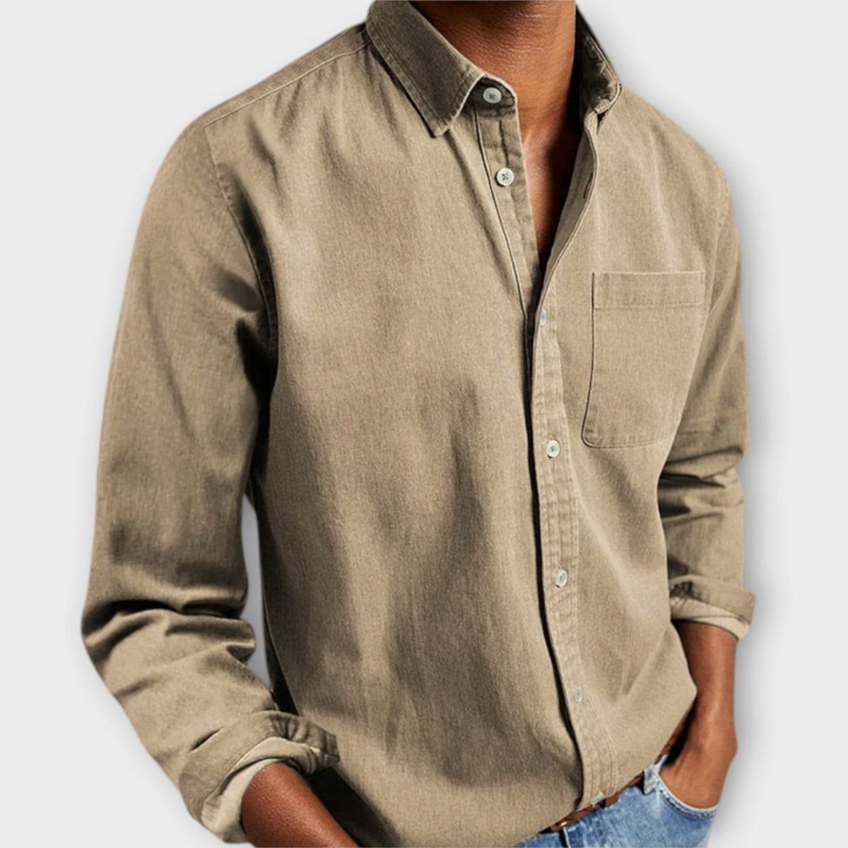 Garrett - Men's Button-Front Denim Shirt