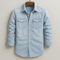 Garrett - Men's Button-Front Denim Shirt with Chest Pockets