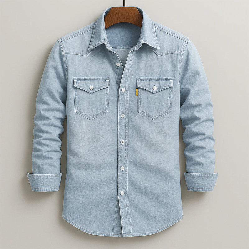 Garrett - Men's Button-Front Denim Shirt with Chest Pockets